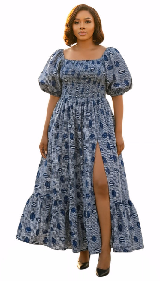 Saye Indigo Breeze Maxi Dress – Handmade Afrocentric Smocked Maxi Dress