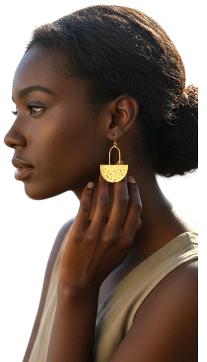 Amani Sunrise Brass Earrings – Handmade Afrocentric Half-Moon Statement Earrings