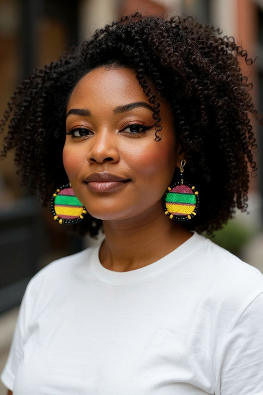 Adamas Small Beaded Mudcloth Earrings-Stella