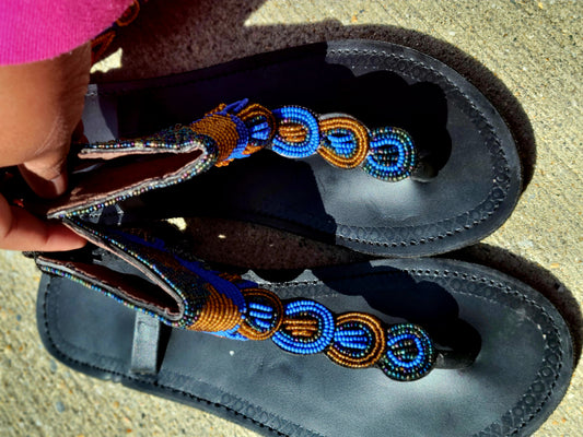 Blue & Gold beaded maasai sandals