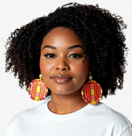 Adamas Large Beaded Mudcloth Earrings-Ayele