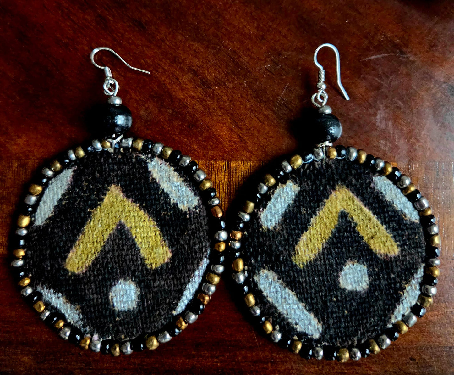 Adamas Large Beaded Mudcloth Earrings-Ade