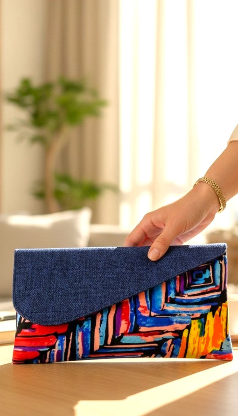Zola Mosaic Clutch – Handmade Afrocentric Foldover Statement Purse