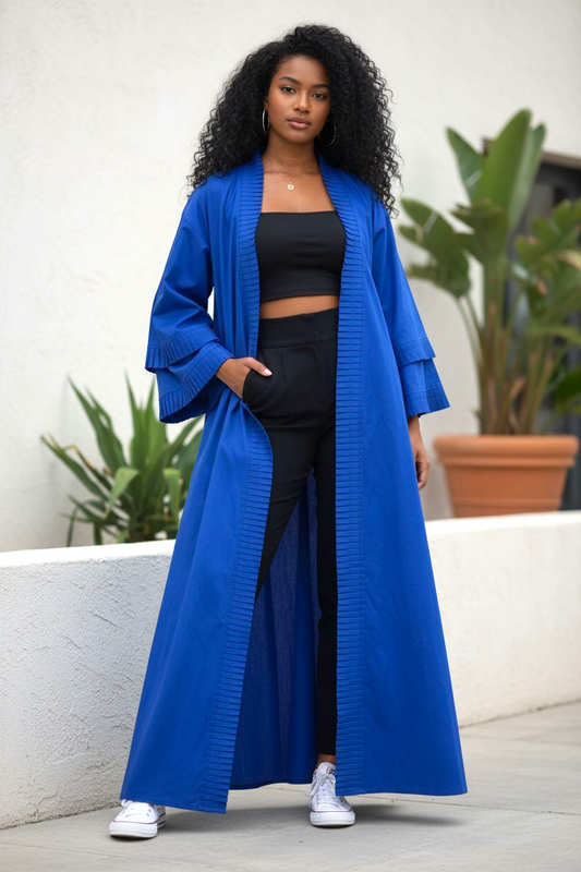 Ade's Solid Print  Kimono Duster- Blue