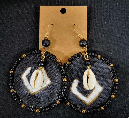 Adamas Shell Large Beaded Mudcloth Earrings-Debbie