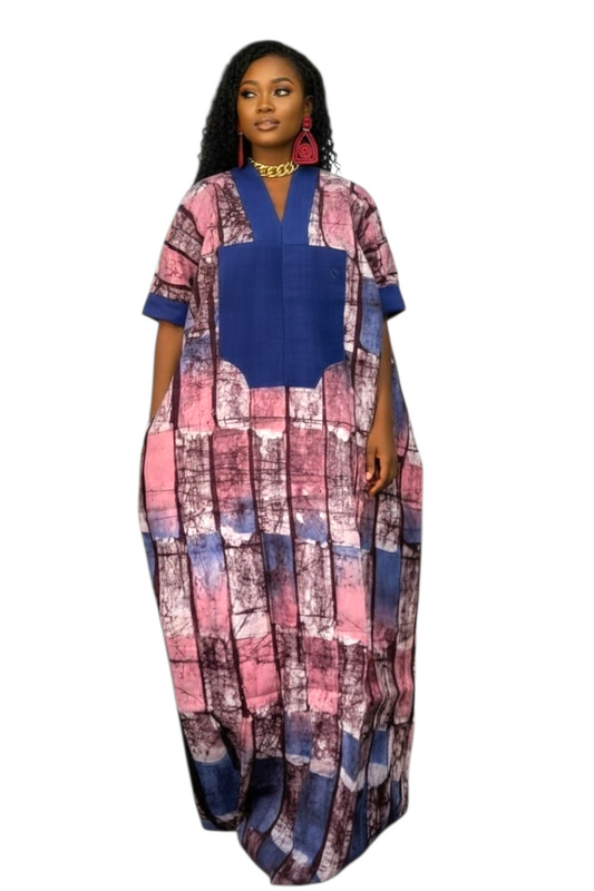Facia Rich Aunty Brocade Adire Kaftan | African Maxi Dress
