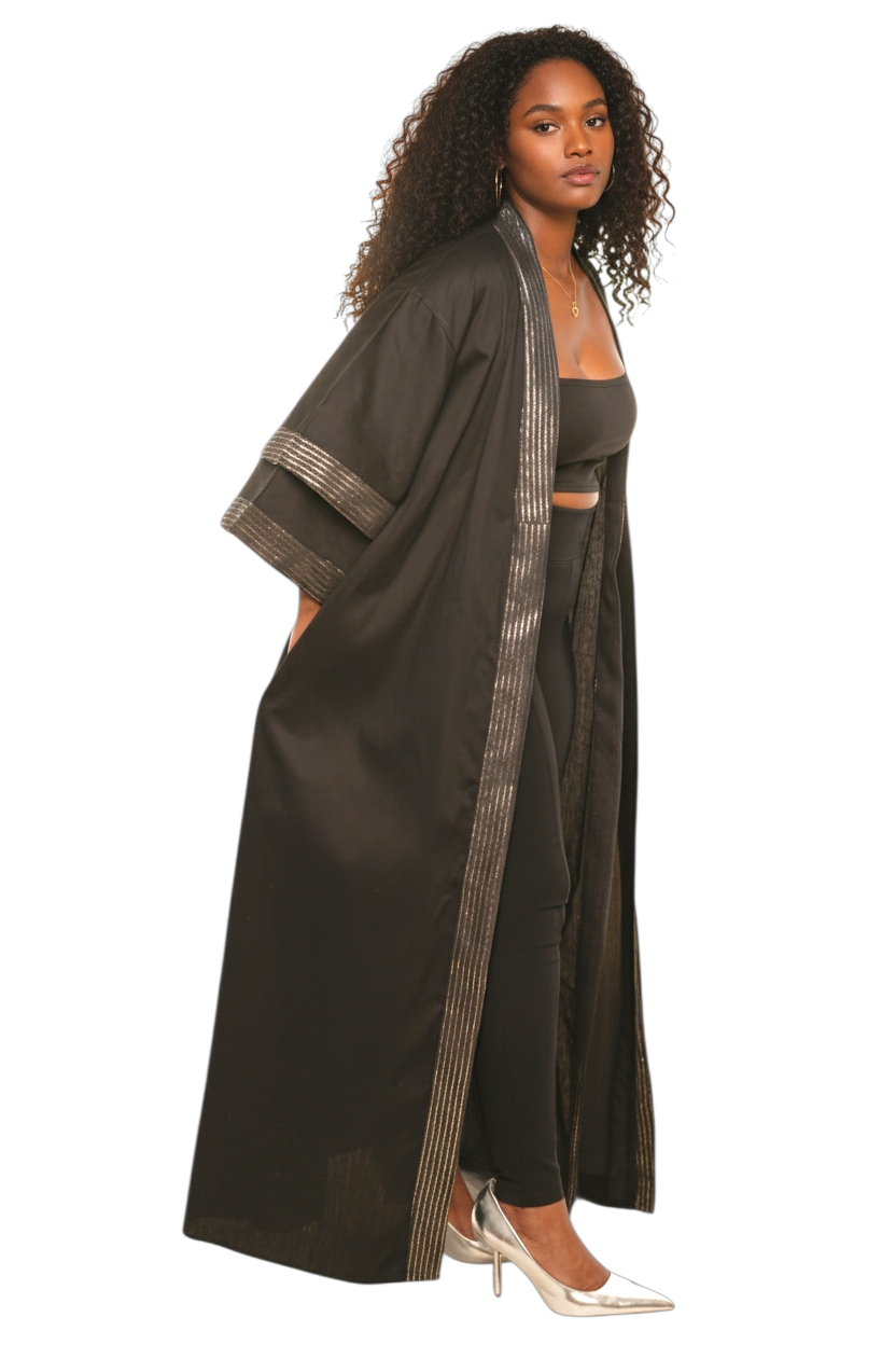 Ade's  Kimono Duster- Black with Gold Trim