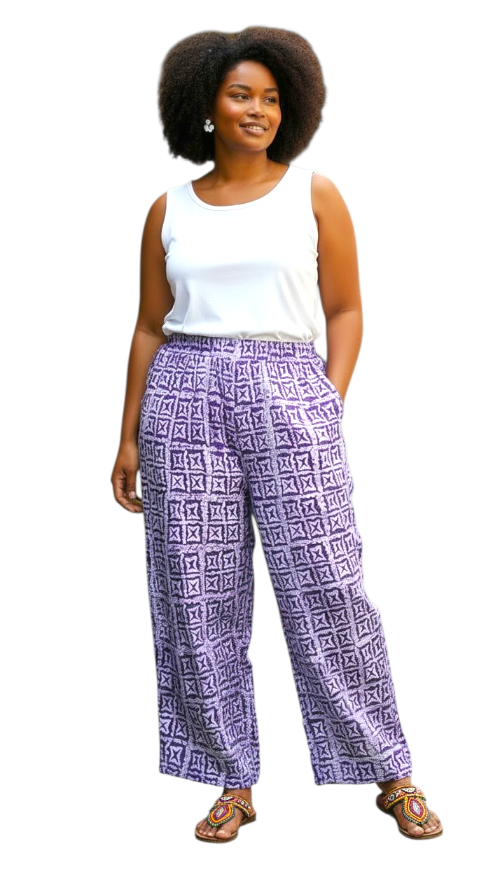 Zuri Unisex Luxe Adire Pants – Handmade African Print Wide-Leg Pants (Up to 3X)- Print E