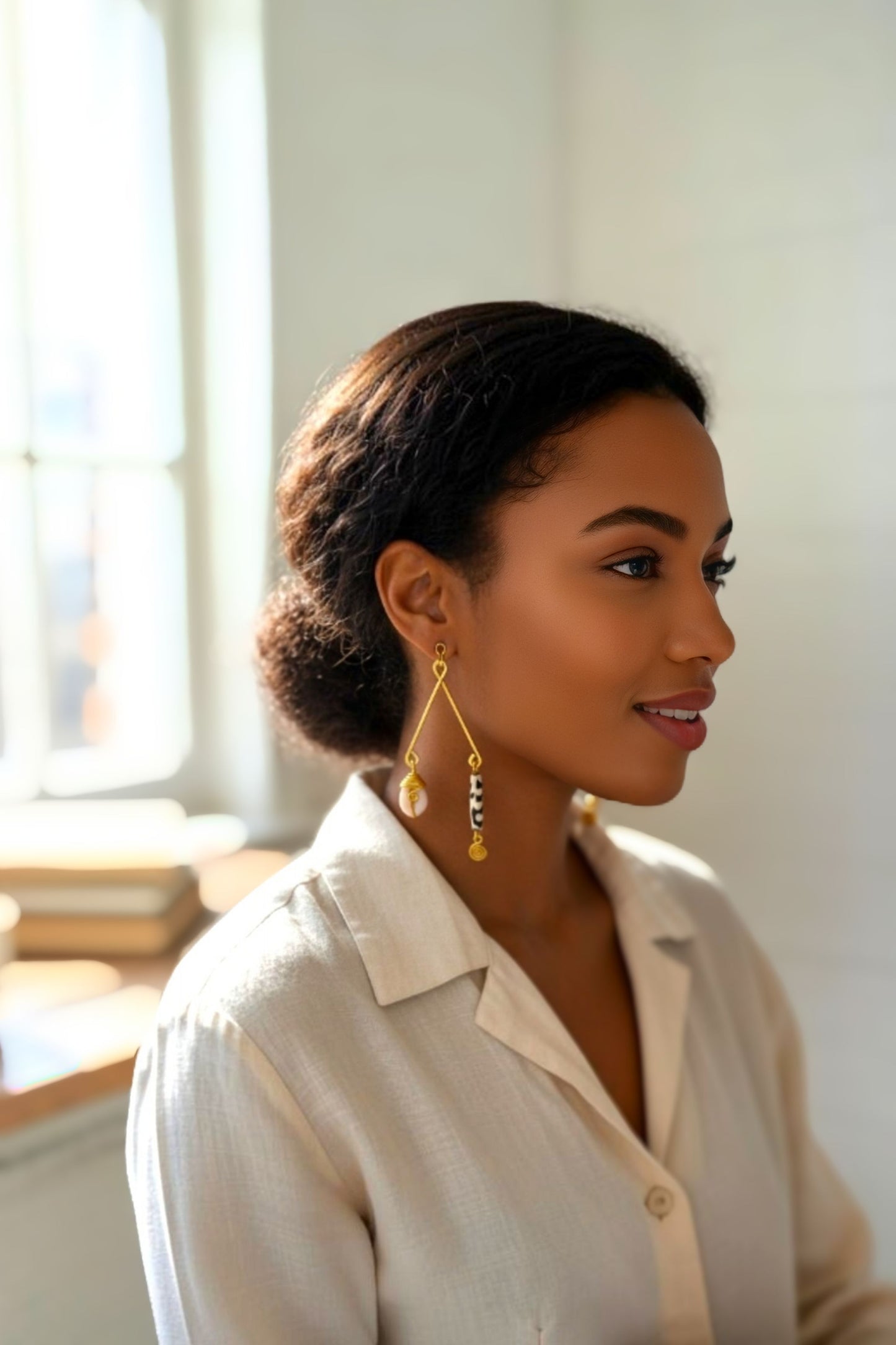 Brass and Bone Earrings-Aminata