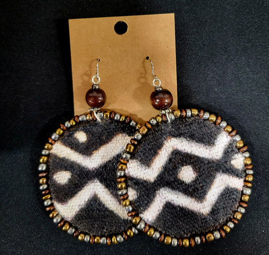 Adamas Large Beaded Mudcloth Earrings-Ayo