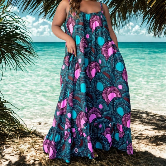 Kaibeh's African Print Maxi Dress Collection- Size:One Size Fits L - 2XL