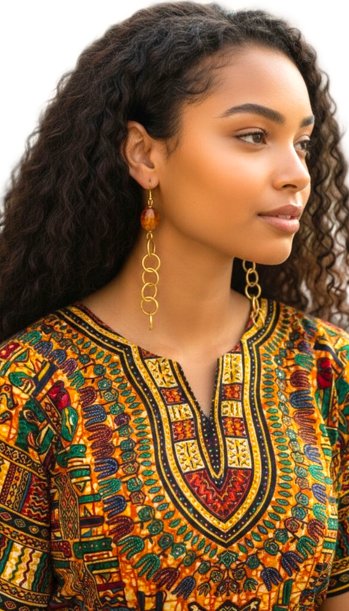 AMARA SUNSTONE CHAIN BRASS EARRINGS