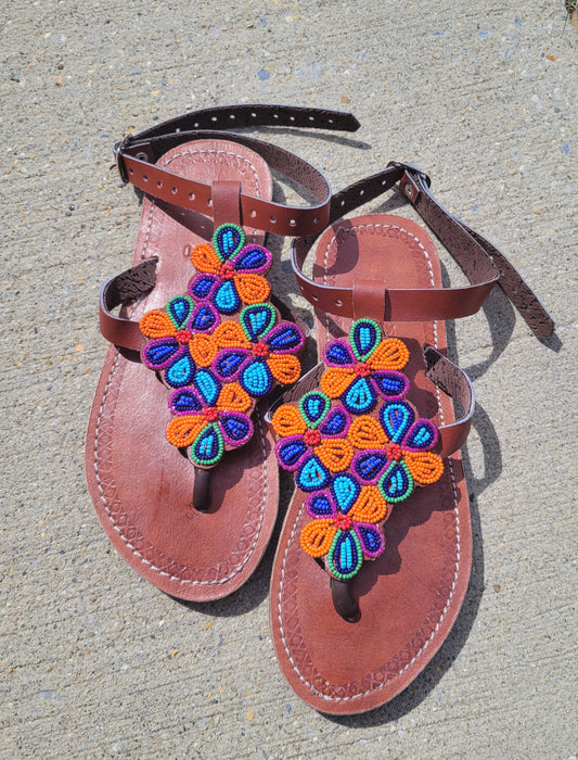 Maasai sandals, Leather gladiator sandals, beaded sandals for women.