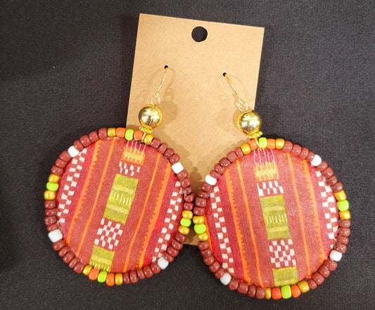 Adamas Large Beaded Mudcloth Earrings-Ayele