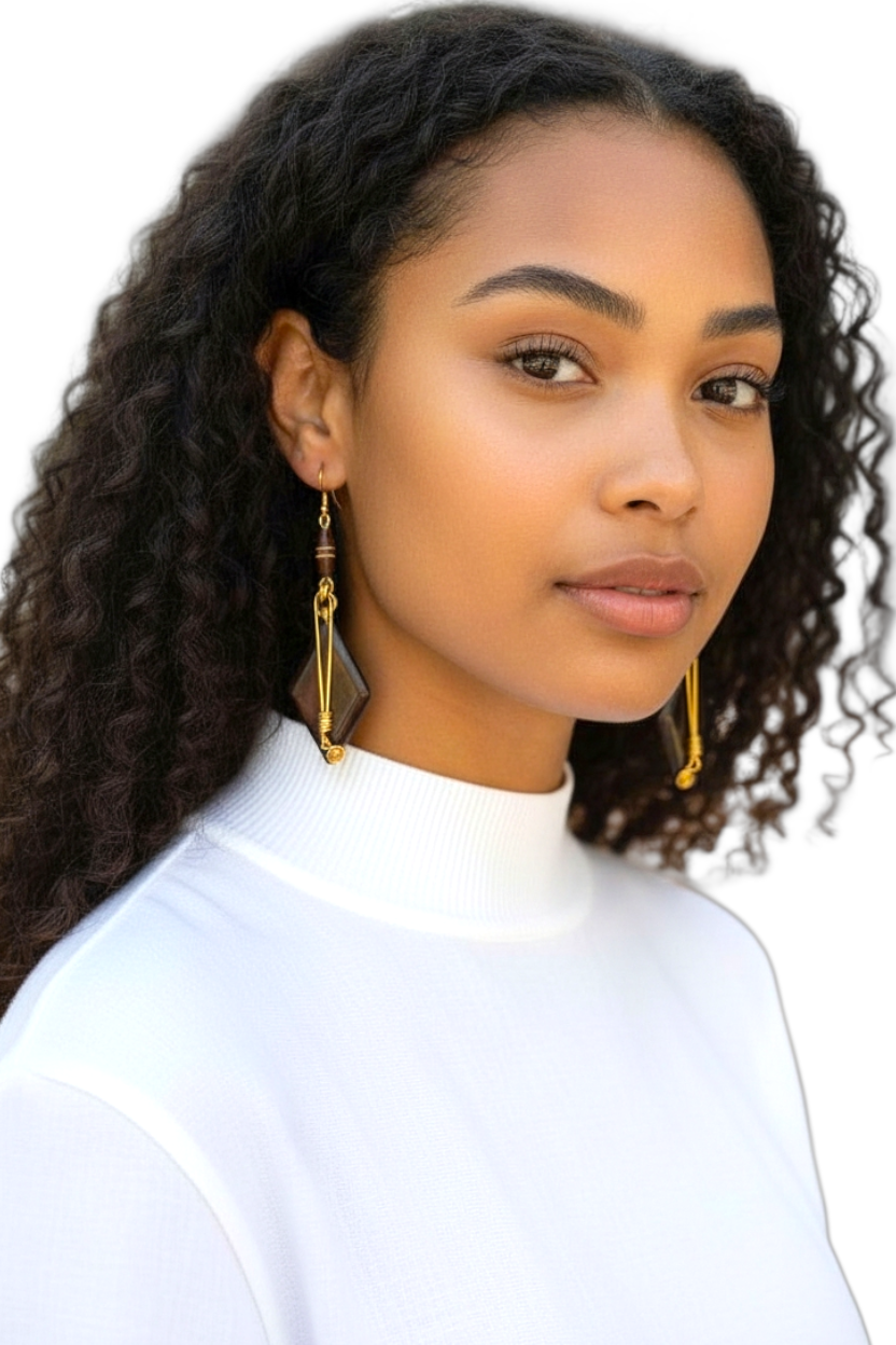 Brass, Bone & Shell Earrings-Zoe