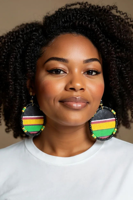 Adamas Large Beaded Mudcloth Earrings-Stella