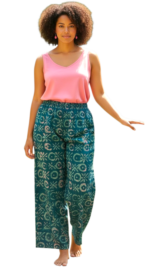 Zuri Unisex Luxe Adire Pants – Handmade African Print Wide-Leg Pants (Up to 3X)- Print D