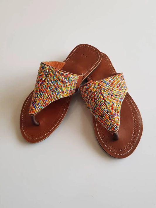 Maasai beaded sandals , African sandals for women , Multicolored sandals.