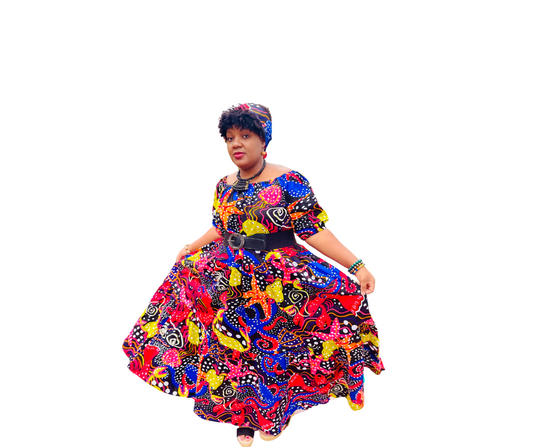 Ankara African Print  Dress/ Ankara Fashion/A-line Dress/ Off the Shoulder Dress