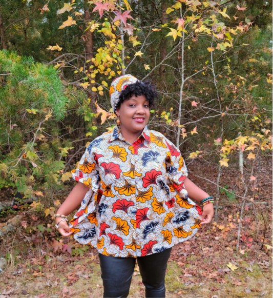 African Print Blouse Fit &Flare| African Clothing For Women Plus Size | Ankara Top | Loose African Tops | Oversized Kimono | Tunic Tops for women | Pocho | Kaftan for women