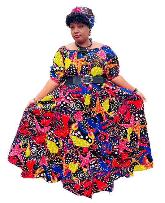 Ankara African Print  Dress/ Ankara Fashion/A-line Dress/ Off the Shoulder Dress