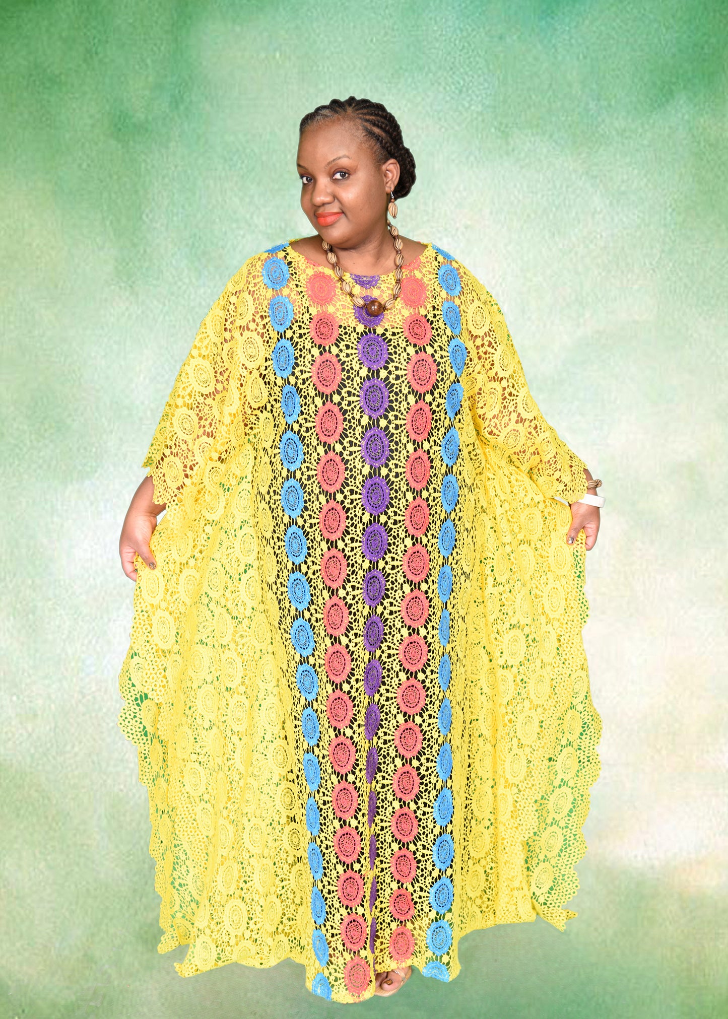 African Luxury Lace Gown/ African Abaya/  Dashiki Kaftan Maxi Robe for Woman With Inner Lining