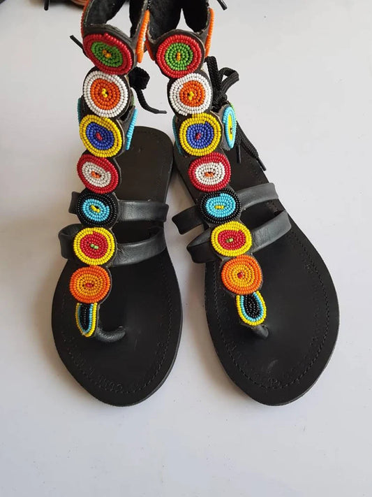 African Leather beaded gladiator sandals