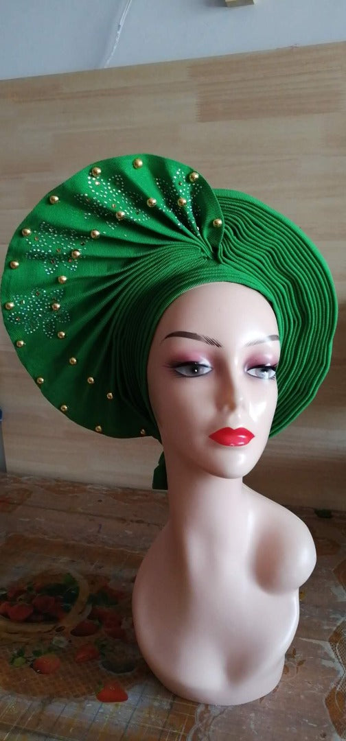 Pretied Turban- Luxury Nigerian Aso Oke Headtie Already Made African Headtie Women Headbands Head Wrap Turban Cap Auto Gele Headties Femme Headscarf Headgear Sewing Fabric For Party