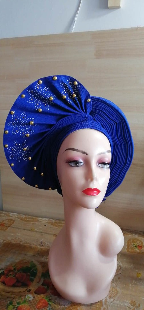 Pretied Turban- Luxury Nigerian Aso Oke Headtie Already Made African Headtie Women Headbands Head Wrap Turban Cap Auto Gele Headties Femme Headscarf Headgear Sewing Fabric For Party