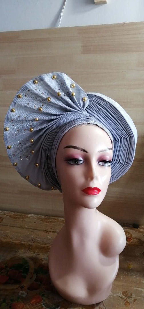 Pretied Turban- Luxury Nigerian Aso Oke Headtie Already Made African Headtie Women Headbands Head Wrap Turban Cap Auto Gele Headties Femme Headscarf Headgear Sewing Fabric For Party