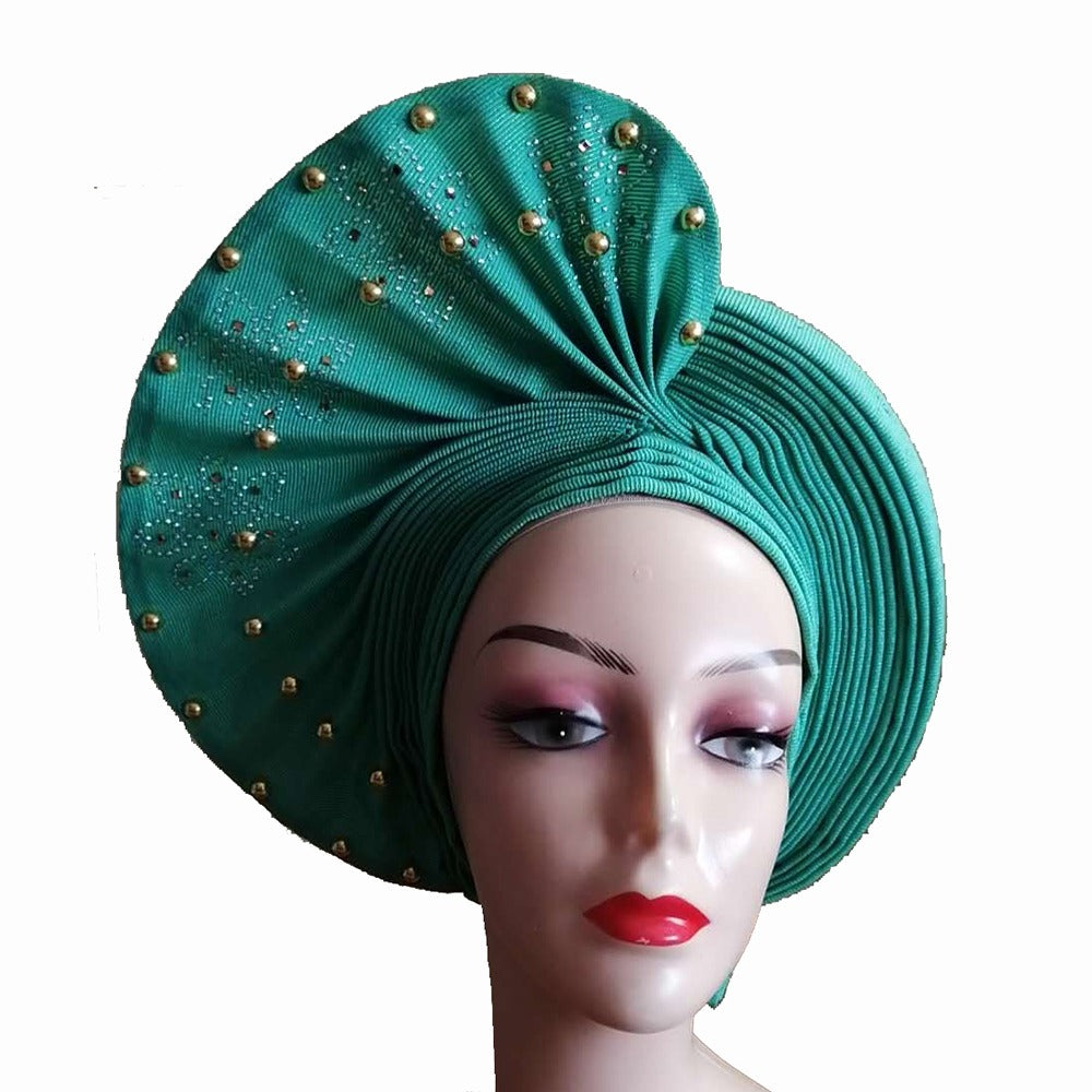 Pretied Turban- Luxury Nigerian Aso Oke Headtie Already Made African Headtie Women Headbands Head Wrap Turban Cap Auto Gele Headties Femme Headscarf Headgear Sewing Fabric For Party