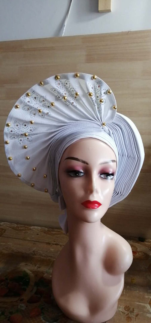 Pretied Turban- Luxury Nigerian Aso Oke Headtie Already Made African Headtie Women Headbands Head Wrap Turban Cap Auto Gele Headties Femme Headscarf Headgear Sewing Fabric For Party