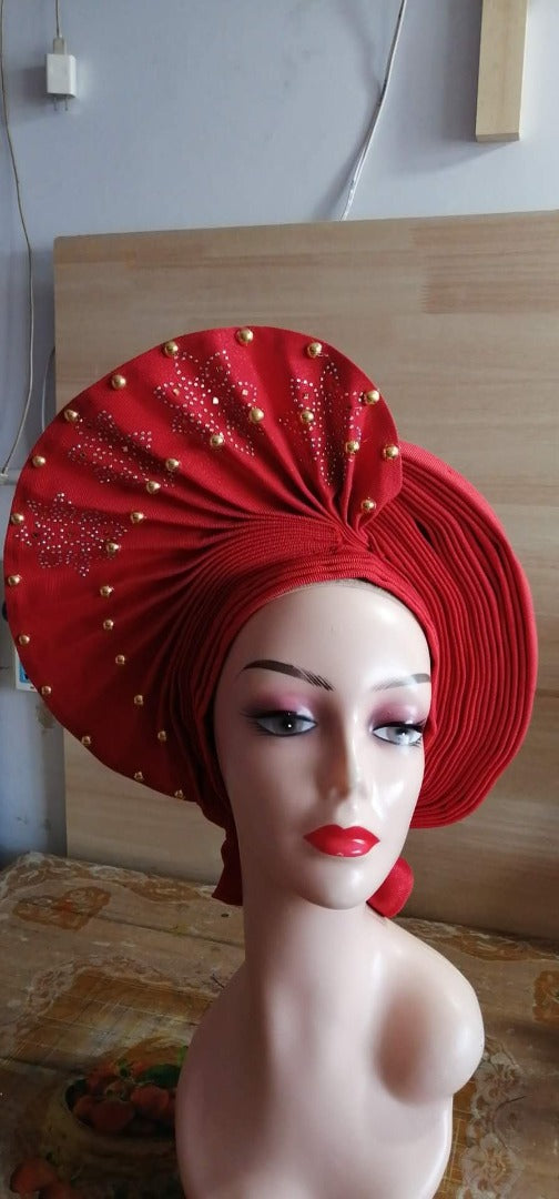 Pretied Turban- Luxury Nigerian Aso Oke Headtie Already Made African Headtie Women Headbands Head Wrap Turban Cap Auto Gele Headties Femme Headscarf Headgear Sewing Fabric For Party