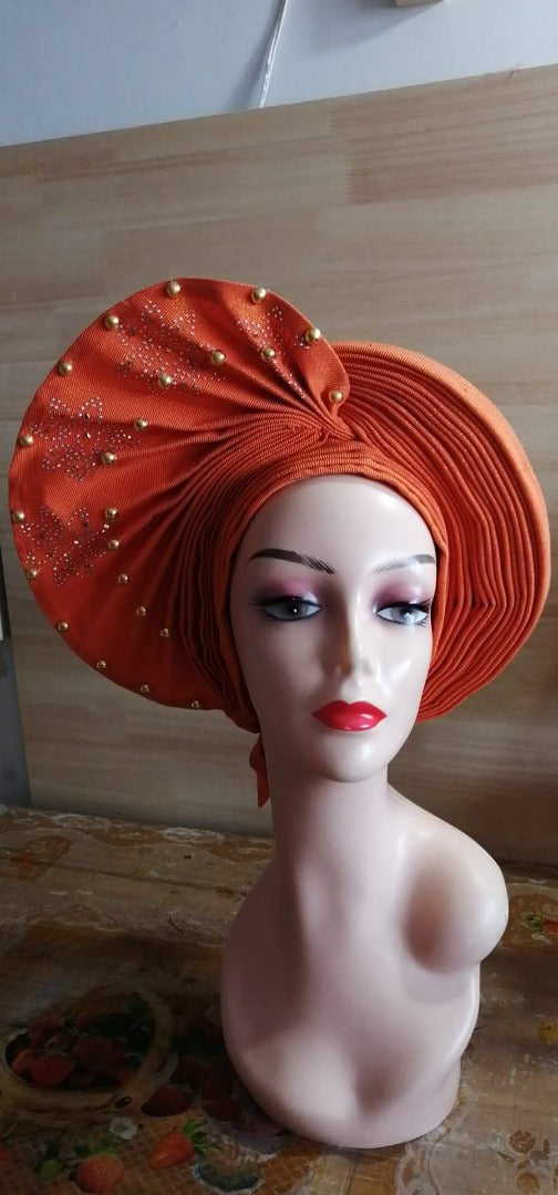 Pretied Turban- Luxury Nigerian Aso Oke Headtie Already Made African Headtie Women Headbands Head Wrap Turban Cap Auto Gele Headties Femme Headscarf Headgear Sewing Fabric For Party