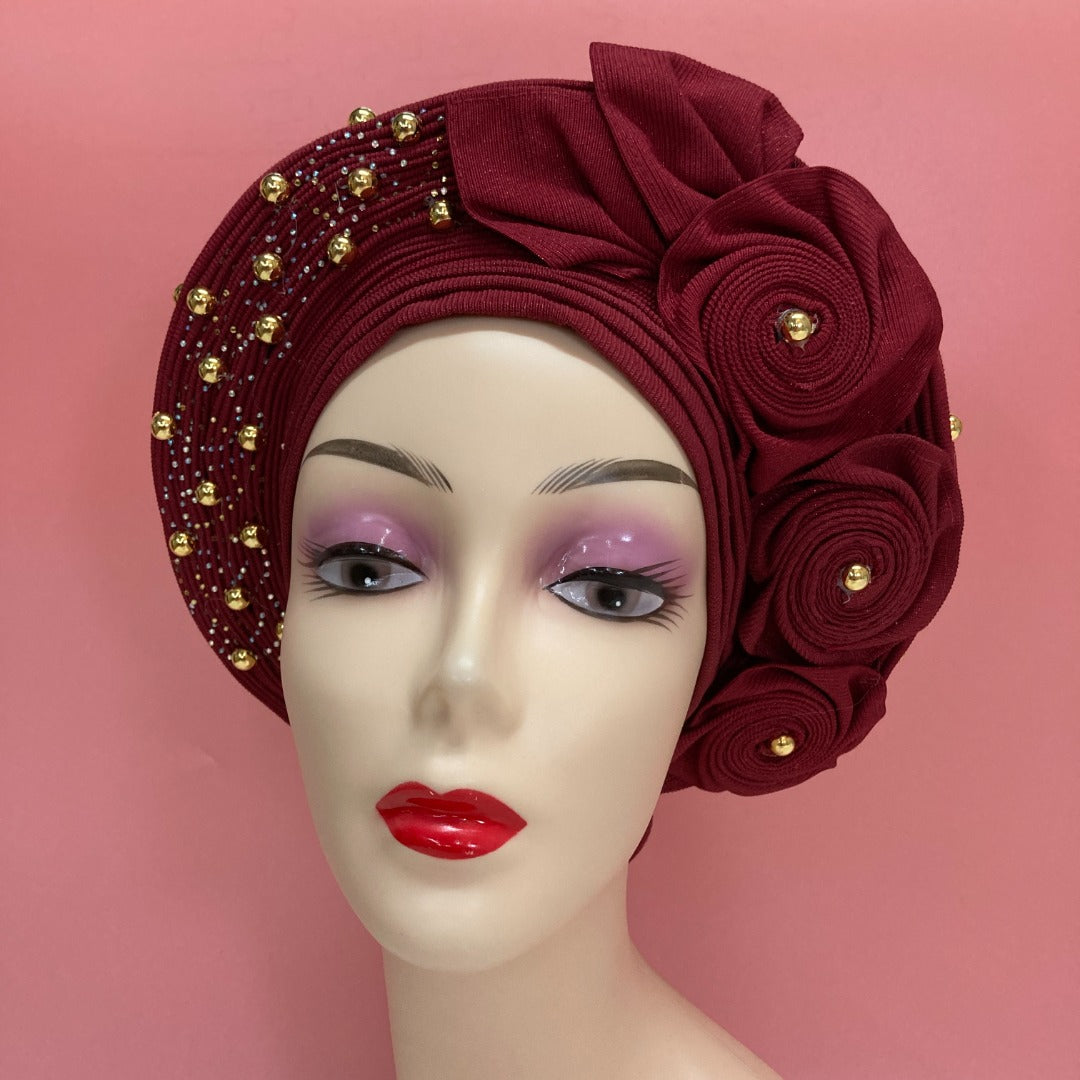 Pretied Turban- Luxury Nigerian Aso Oke Headtie Already Made African Headtie Women Headbands Head Wrap Turban Cap Auto Gele Headties Femme Headscarf Headgear Sewing Fabric For Party