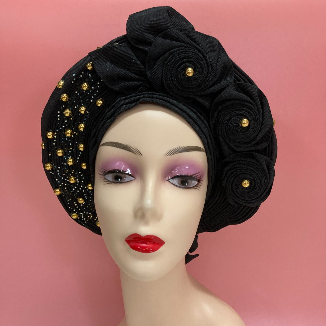 Autogele Aso-Oke Black, Pre-Tied African Headwrap, Black Autogele Aso-Oke, African Fabric, African shops Turban, African Headband, Nigerian Gele