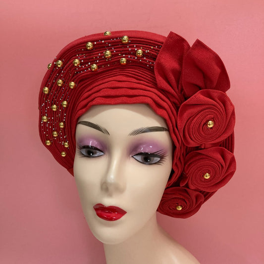 Pretied Turban- Luxury Nigerian Aso Oke Headtie Already Made African Headtie Women Headbands Head Wrap Turban Cap Auto Gele Headties Femme Headscarf Headgear Sewing Fabric For Party