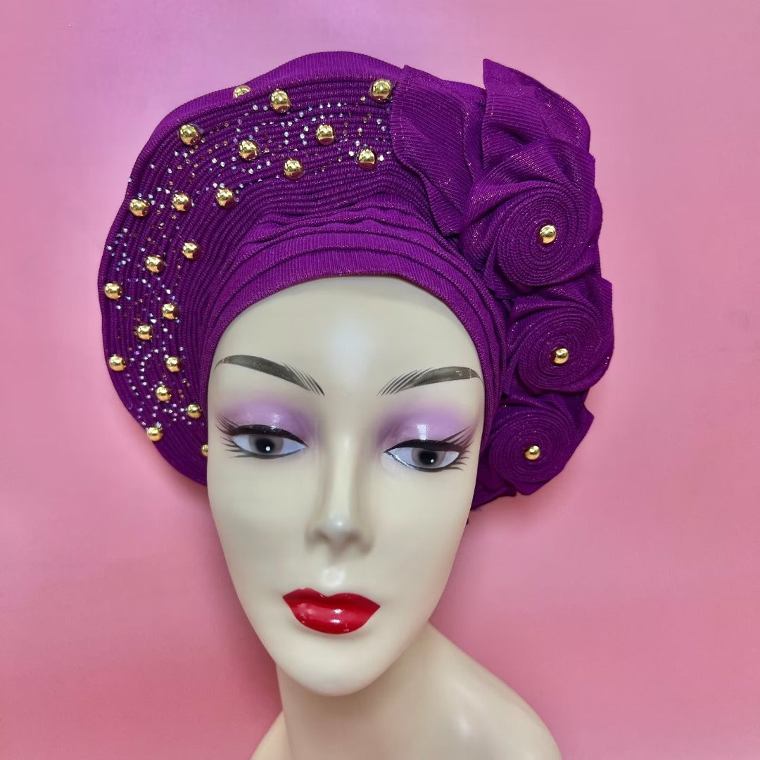 Pretied Turban- Luxury Nigerian Aso Oke Headtie Already Made African Headtie Women Headbands Head Wrap Turban Cap Auto Gele Headties Femme Headscarf Headgear Sewing Fabric For Party