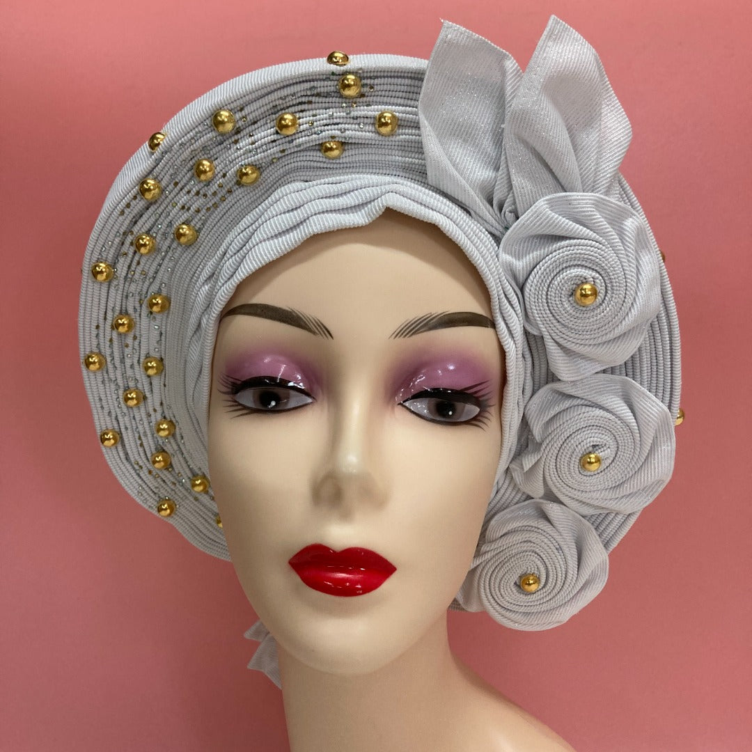 Pretied Turban- Luxury Nigerian Aso Oke Headtie Already Made African Headtie Women Headbands Head Wrap Turban Cap Auto Gele Headties Femme Headscarf Headgear Sewing Fabric For Party