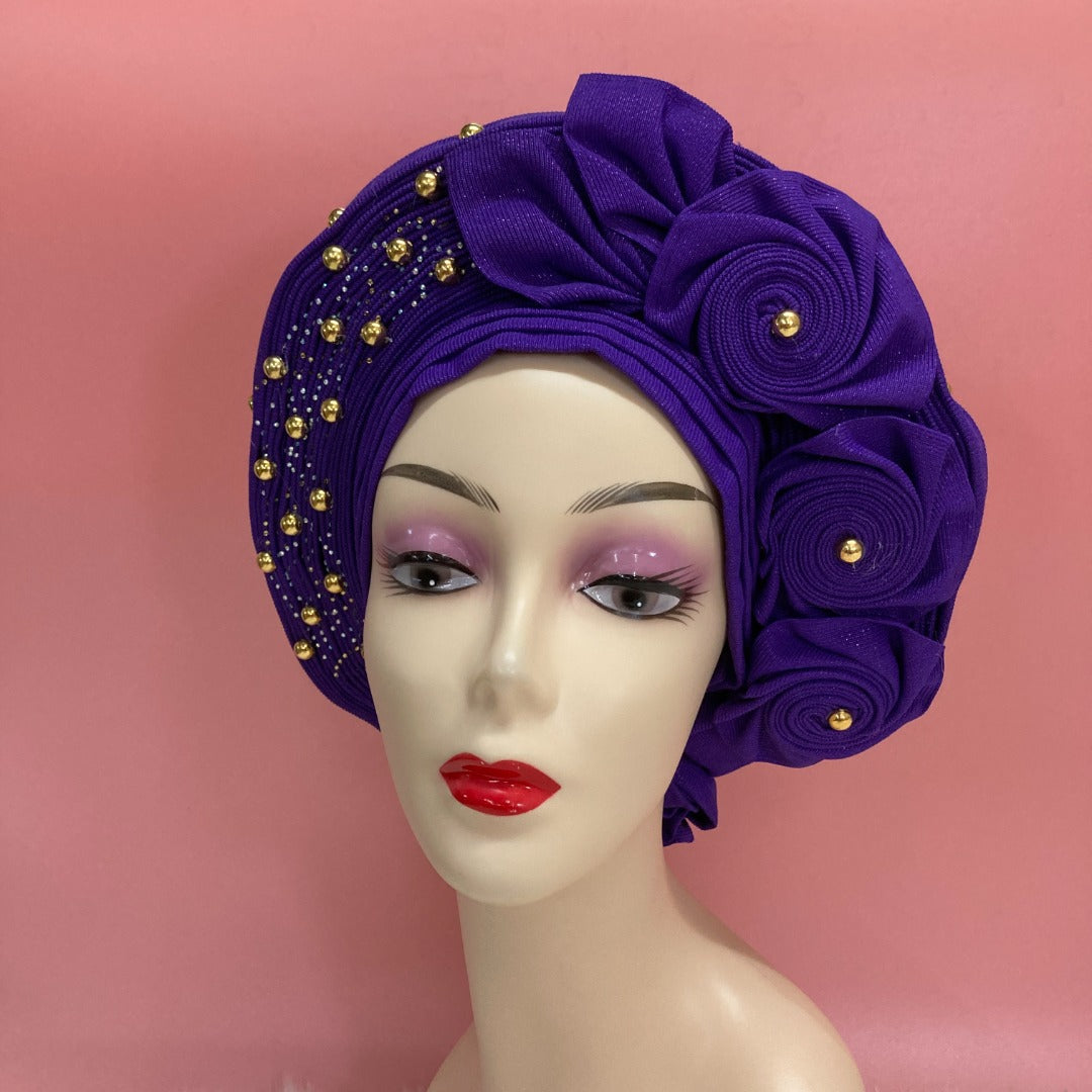 Pretied Turban- Luxury Nigerian Aso Oke Headtie Already Made African Headtie Women Headbands Head Wrap Turban Cap Auto Gele Headties Femme Headscarf Headgear Sewing Fabric For Party