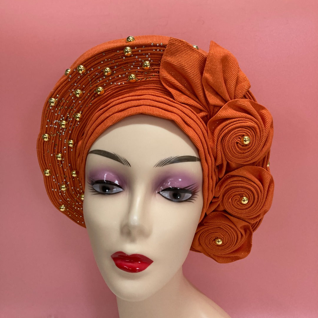 Pretied Turban- Luxury Nigerian Aso Oke Headtie Already Made African Headtie Women Headbands Head Wrap Turban Cap Auto Gele Headties Femme Headscarf Headgear Sewing Fabric For Party