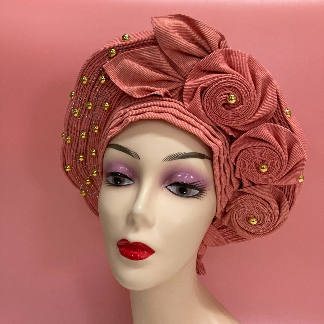 Pretied Turban- Luxury Nigerian Aso Oke Headtie Already Made African Headtie Women Headbands Head Wrap Turban Cap Auto Gele Headties Femme Headscarf Headgear Sewing Fabric For Party