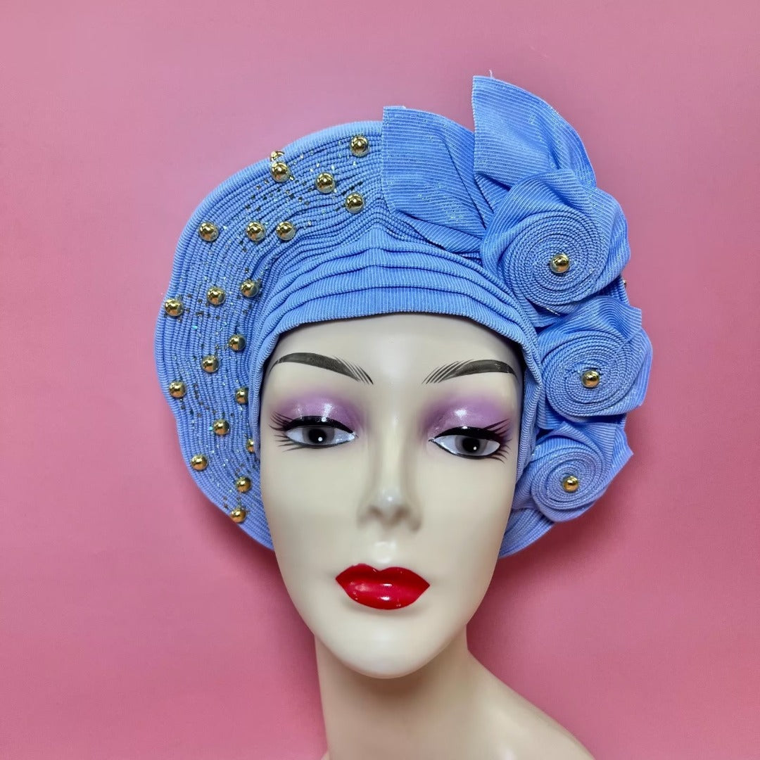 Pretied Turban- Luxury Nigerian Aso Oke Headtie Already Made African Headtie Women Headbands Head Wrap Turban Cap Auto Gele Headties Femme Headscarf Headgear Sewing Fabric For Party