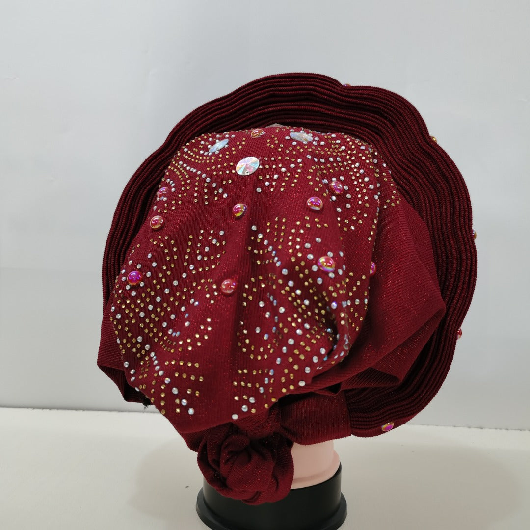 Pretied Turban- Luxury Nigerian Aso Oke Headtie Already Made African Headtie Women Headbands Head Wrap Turban Cap Auto Gele Headties Femme Headscarf Headgear Sewing Fabric For Party