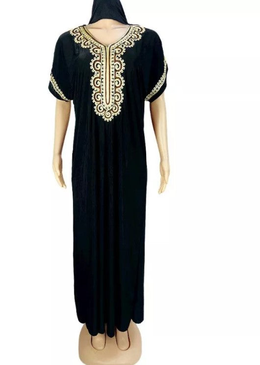 African Black Embroidered Dress/ African Abaya/ Dashiki Kaftan Maxi Robe for Woman