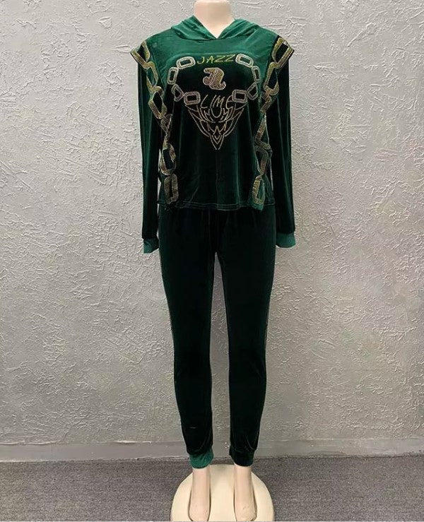 Rhinestone Velour Tracksuit, Velvet tracksuit, aesthetic hoodie, custom tracksuit, sparkle hoodie