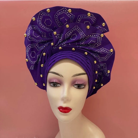 Pretied Turban- Luxury Nigerian Aso Oke Headtie Already Made African Headtie Women Headbands Head Wrap Turban Cap Auto Gele Headties Femme Headscarf Headgear Sewing Fabric For Party