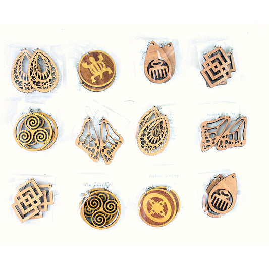 Wooden Adinkra Earrings