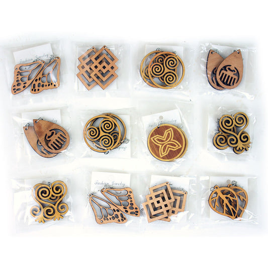 Wooden Adinkra Earrings